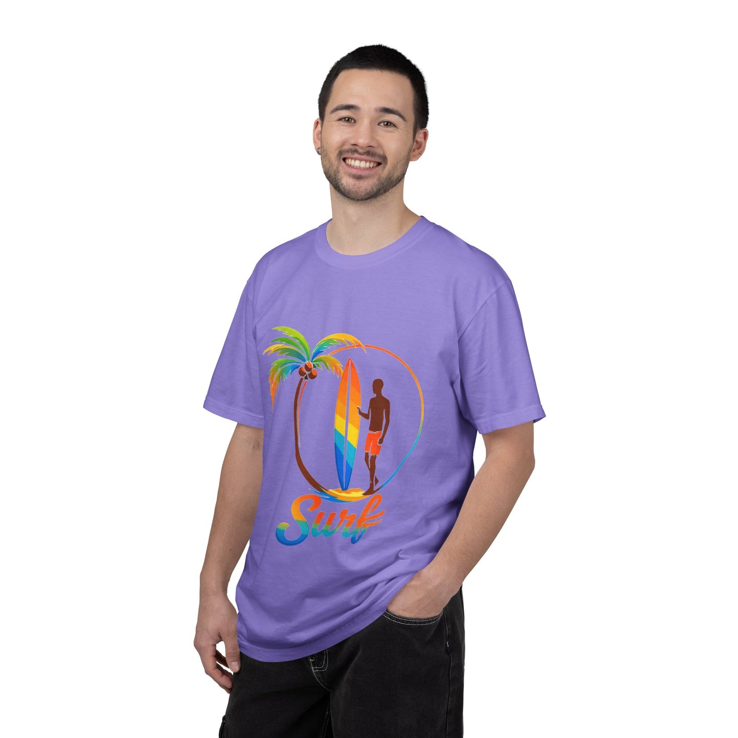 Surf Palm Tree T-Shirt — Colorful Surfer Graphic Tee