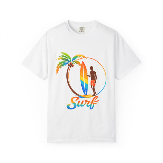 Surf Palm Tree T-Shirt — Colorful Surfer Graphic Tee