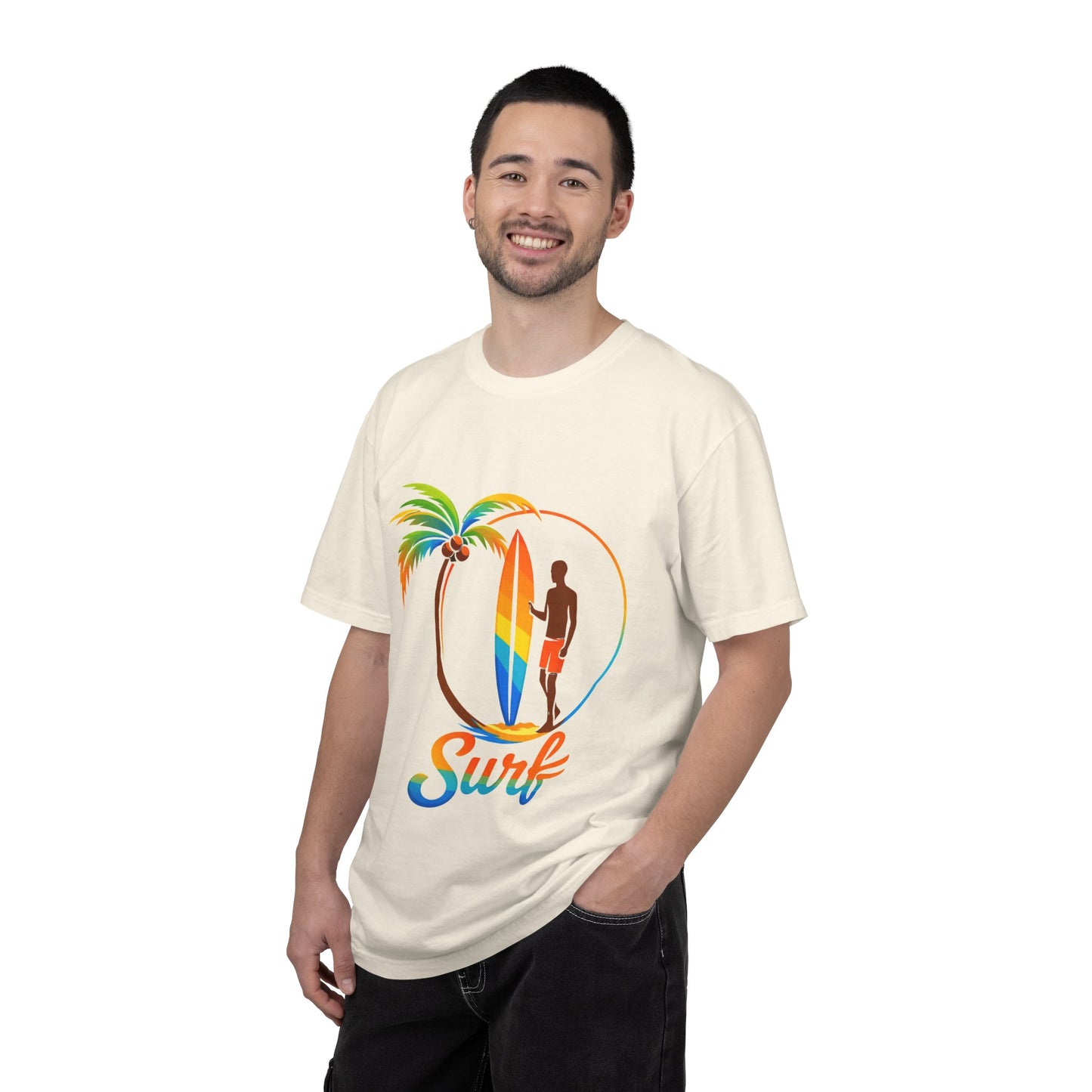 Surf Palm Tree T-Shirt — Colorful Surfer Graphic Tee