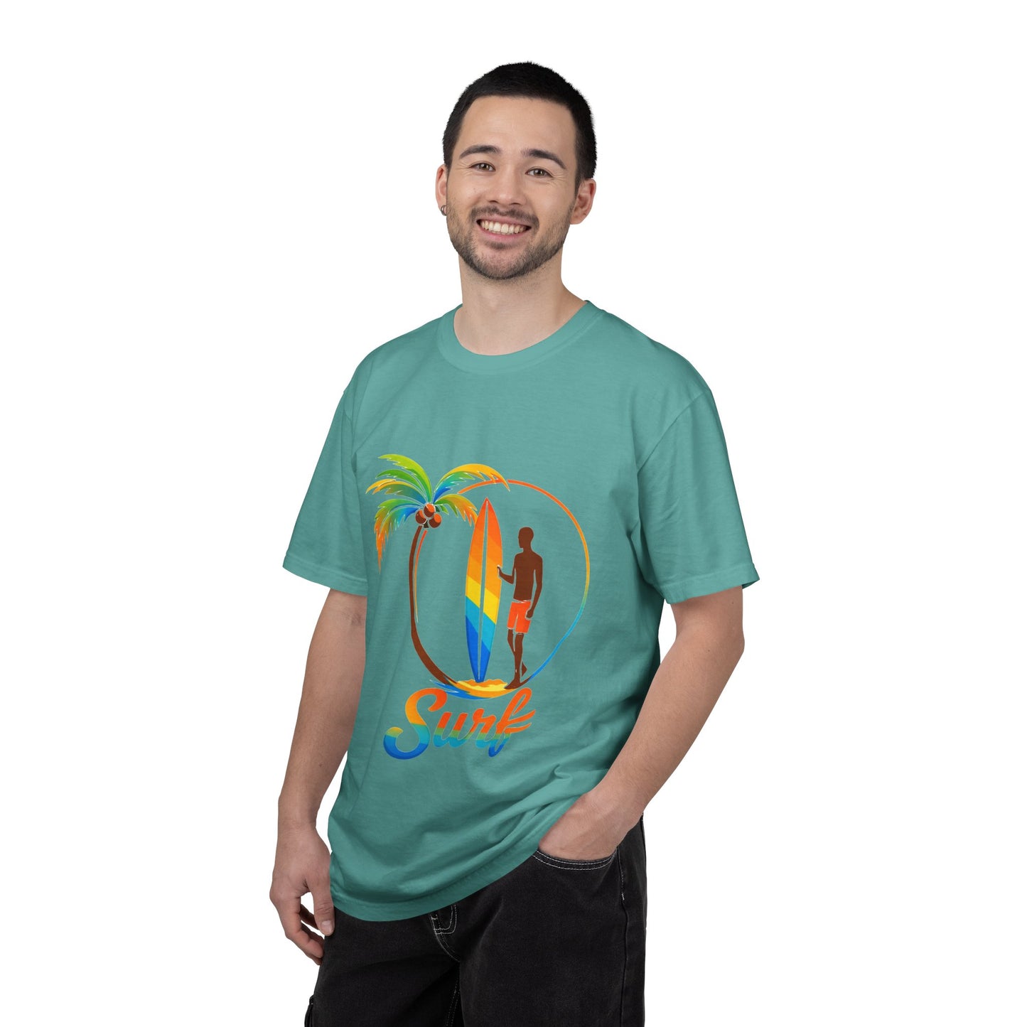 Surf Palm Tree T-Shirt — Colorful Surfer Graphic Tee