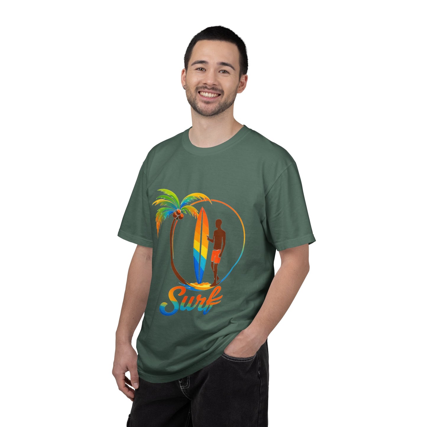 Surf Palm Tree T-Shirt — Colorful Surfer Graphic Tee