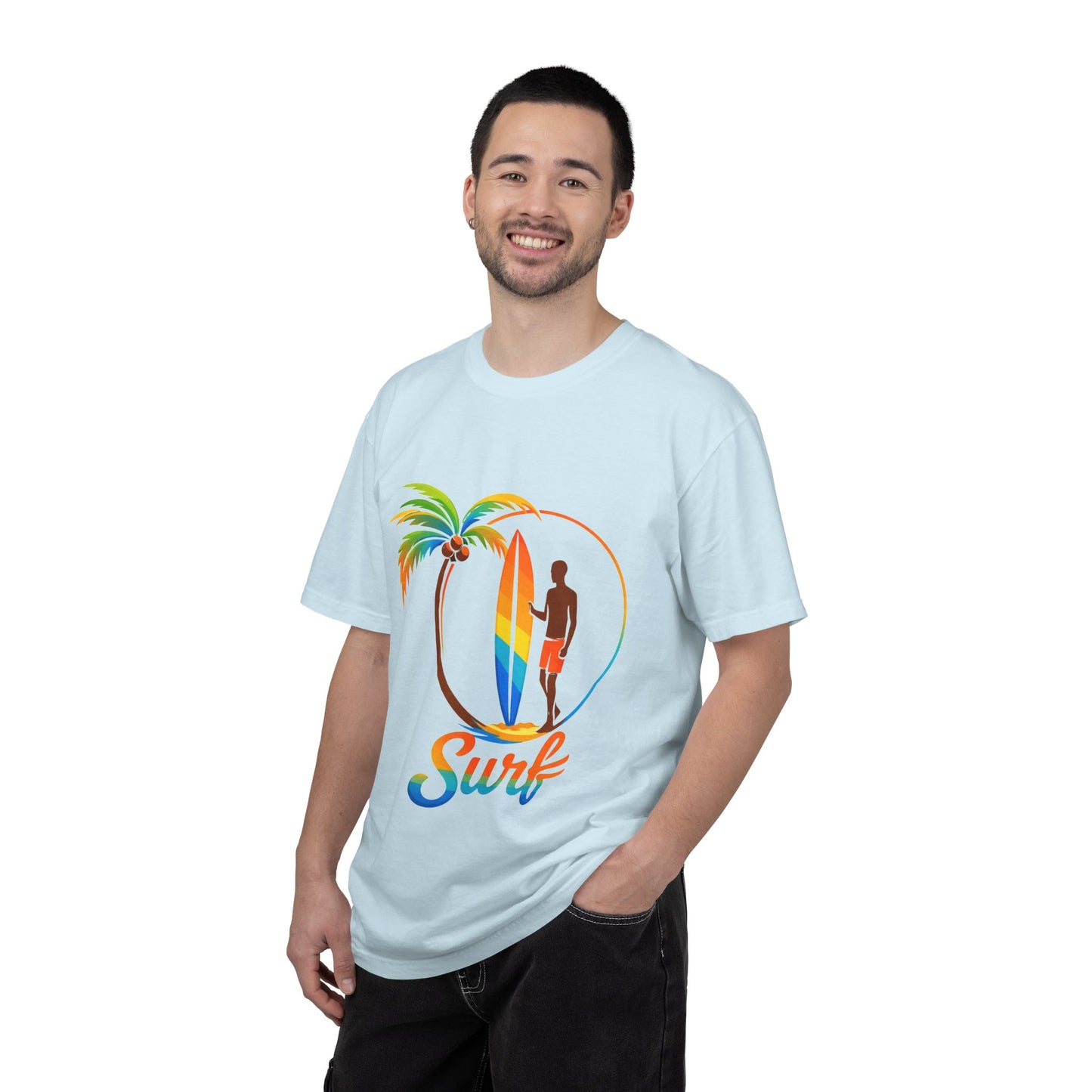 Surf Palm Tree T-Shirt — Colorful Surfer Graphic Tee