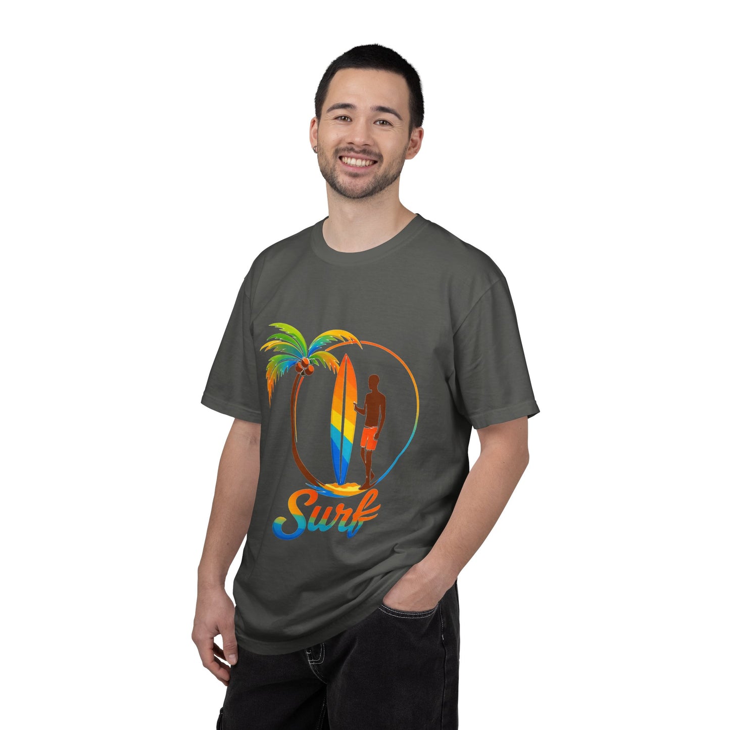 Surf Palm Tree T-Shirt — Colorful Surfer Graphic Tee