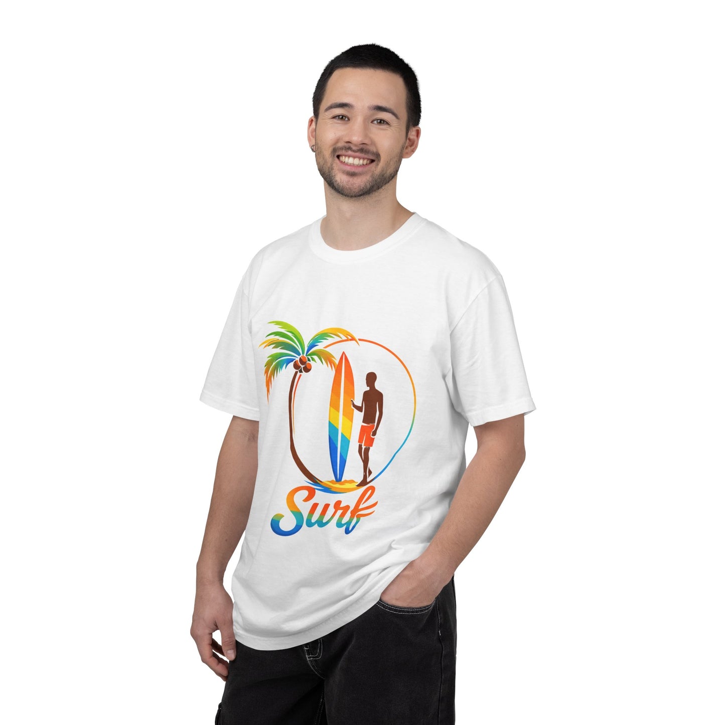 Surf Palm Tree T-Shirt — Colorful Surfer Graphic Tee