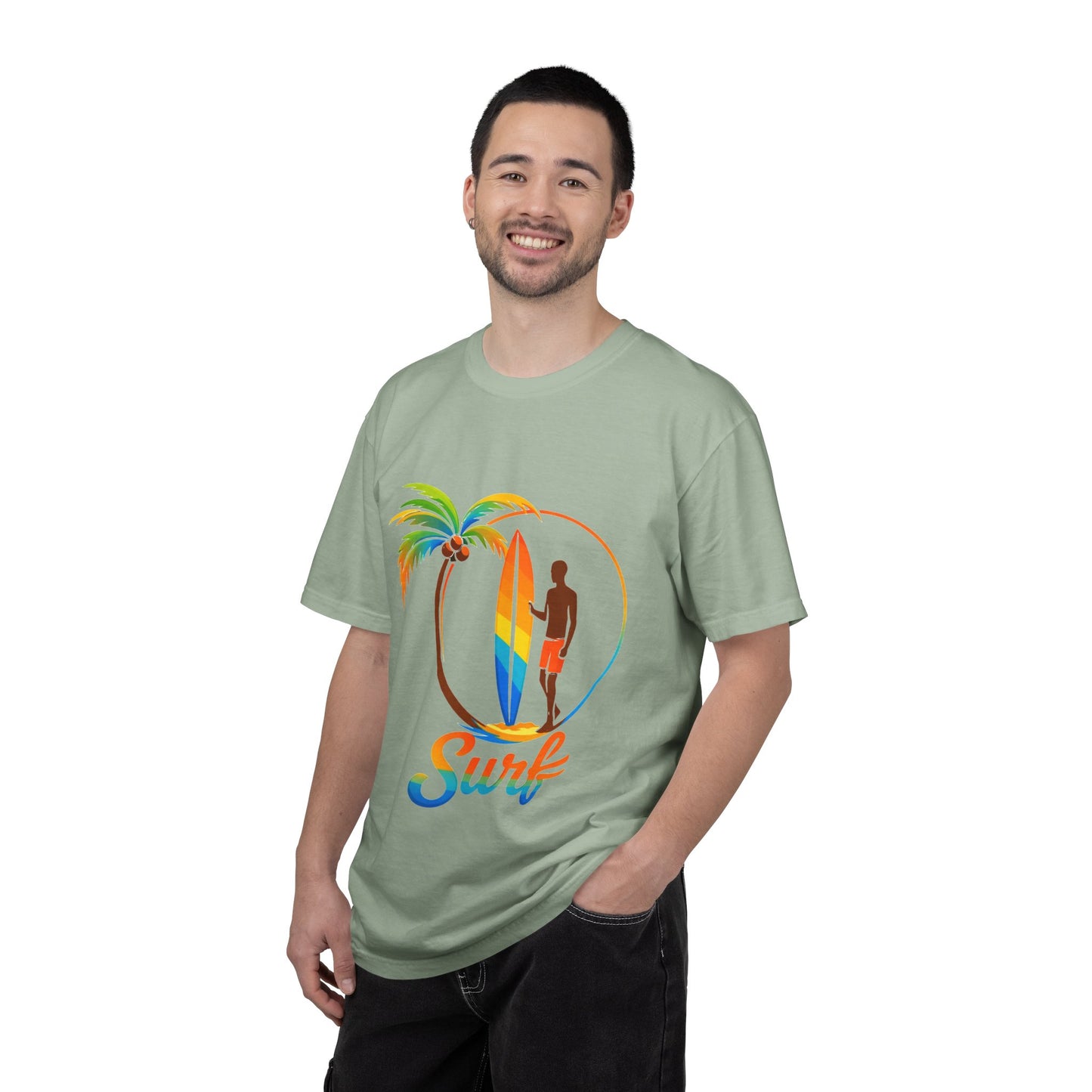 Surf Palm Tree T-Shirt — Colorful Surfer Graphic Tee