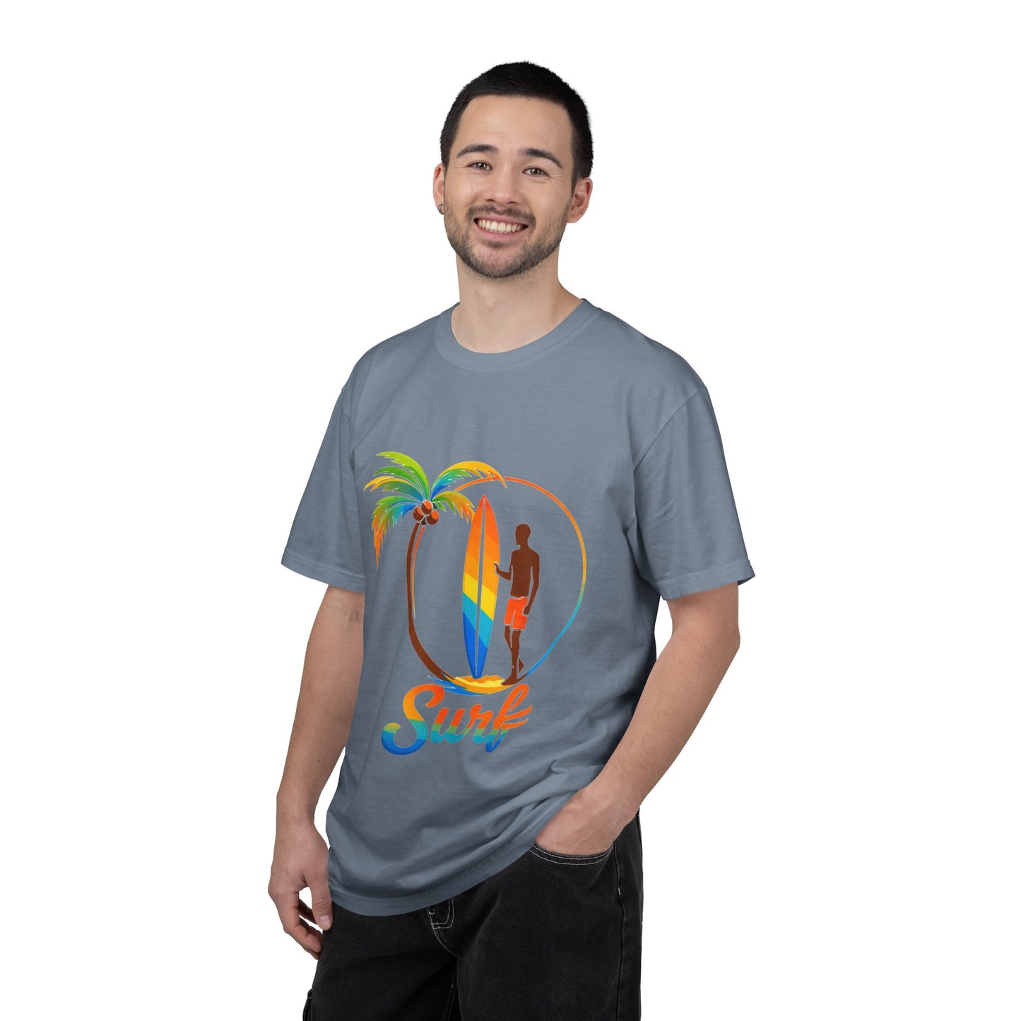 Surf Palm Tree T-Shirt — Colorful Surfer Graphic Tee